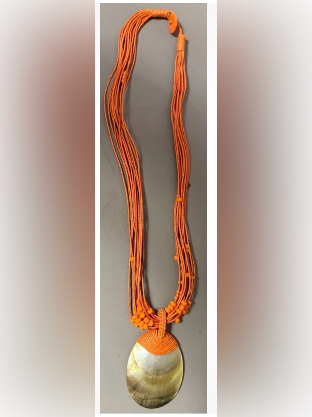 Handcrafted Orange Bead & Shell Pendant Necklace